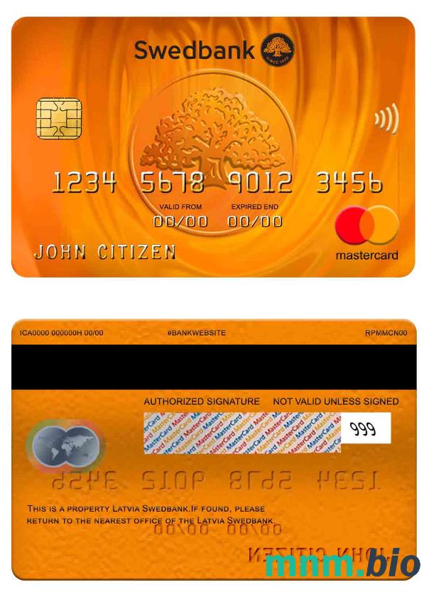 Latvia Swedbank przykład karty mastercard w formacie PSD